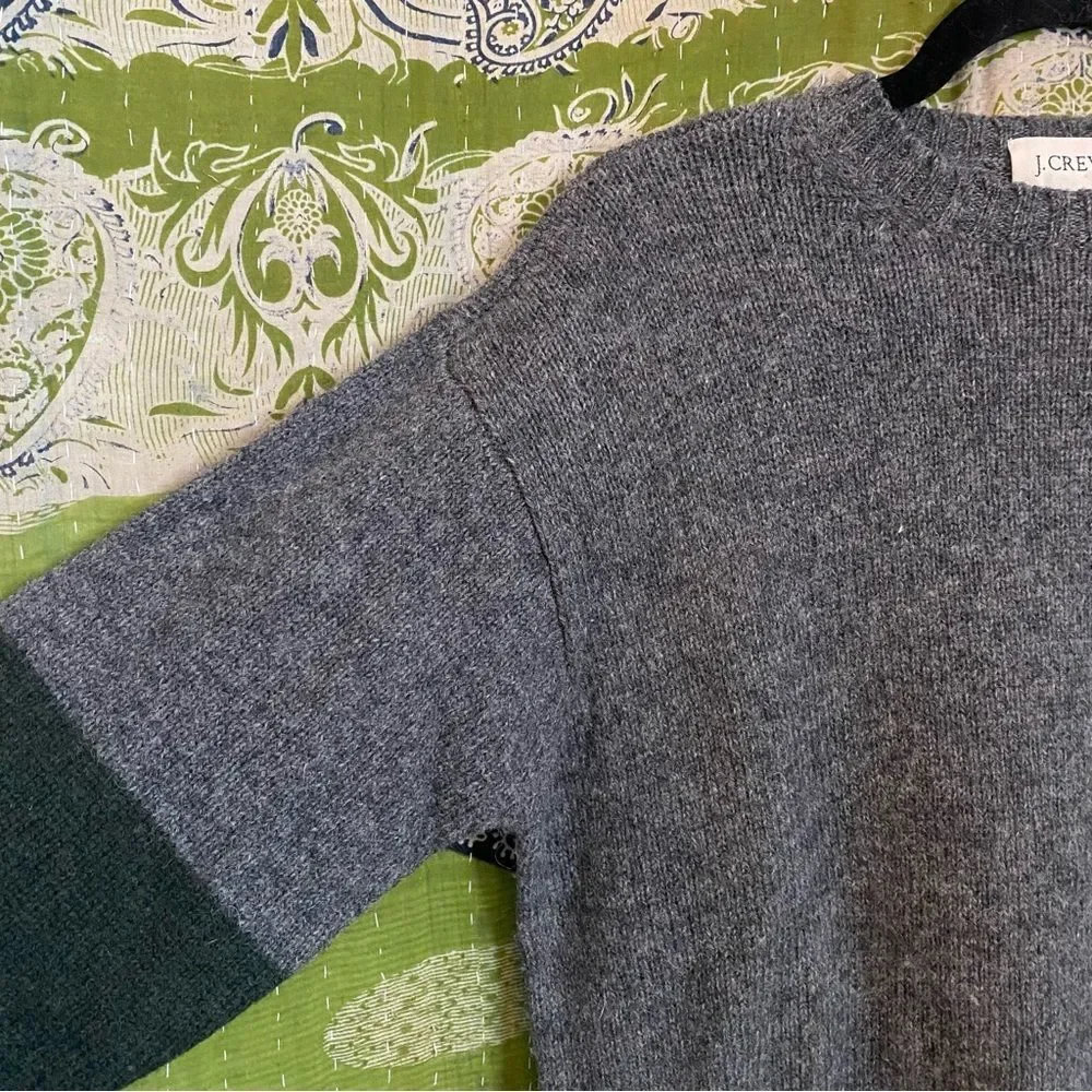Vintage J. Crew Gray/ Colorblock 100% Wool Crewneck Pullover Sweater Size Small